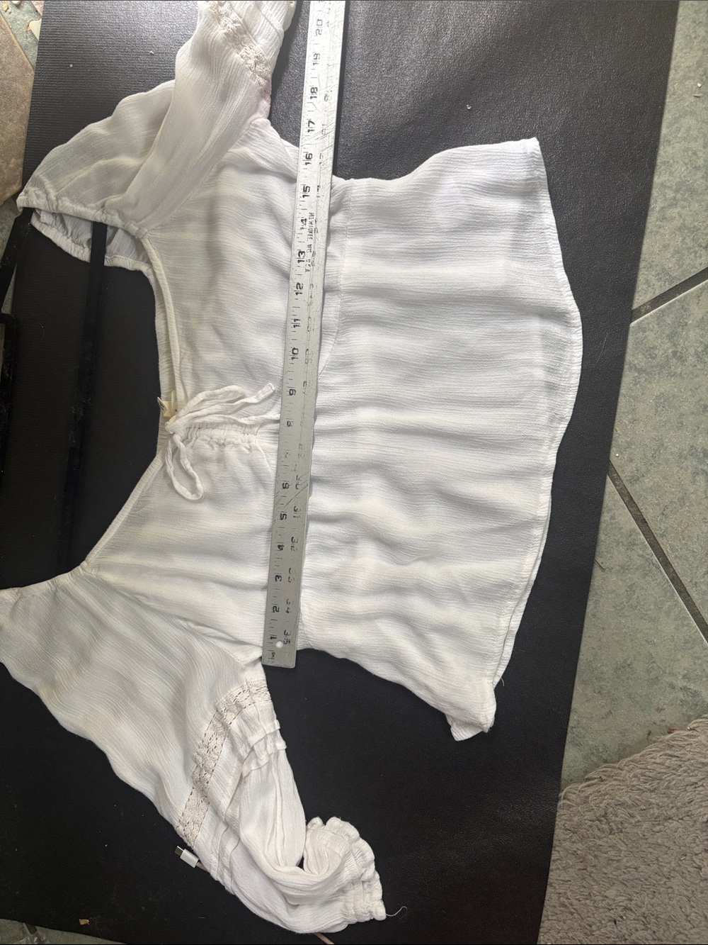 Derek heart White-Trim Peasant Top - boho Junior Off-Shoulder Blouse tassles xl - Picture 13 of 14